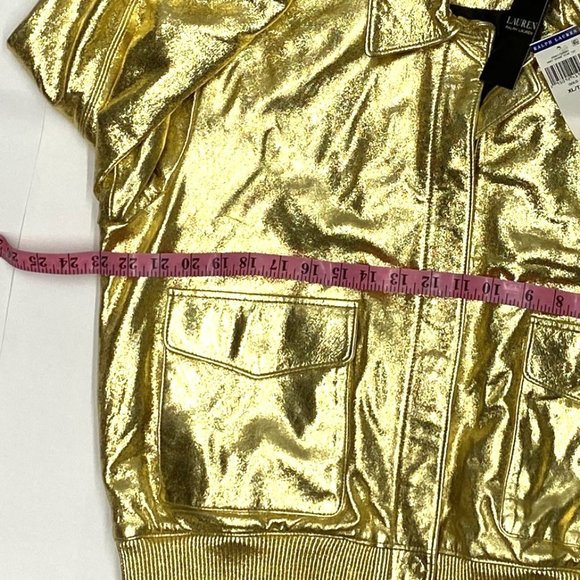 Ralph Lauren Genuine Lamb Leather Bomber Jacket Gold Metallic - Picture 3 of 4